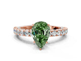 Rose gold Fancy Green Pear Cut Diamond Pavé Band Solitaire Ring with Prong Setting_64