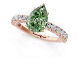 Rose gold Fancy Green Pear Cut Diamond Pavé Band Solitaire Ring with Prong Setting_65