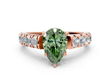 Rose gold Fancy Green Pear  Cut Diamond Pavé Band Solitaire with Four-Prong Setting_3