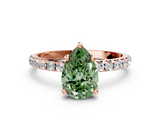 Rose gold Fancy Green Pear  Cut Diamond Pavé Band Solitaire with Four-Prong Setting_3