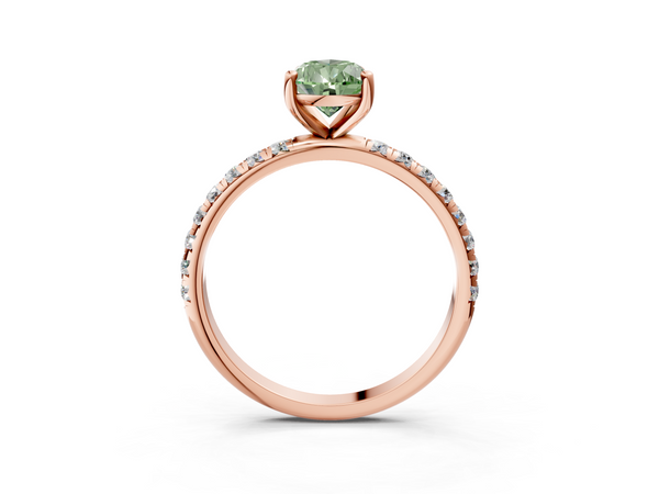 Rose gold Fancy Green Pear  Cut Diamond Solitaire Ring with Micro Pave Band and Four Prong Setting