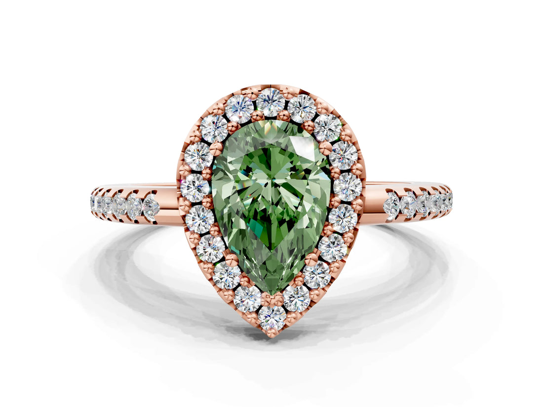 Rose gold Fancy Green Pear Cut Diamond Pavé Halo Ring with Four-Prong Setting_36