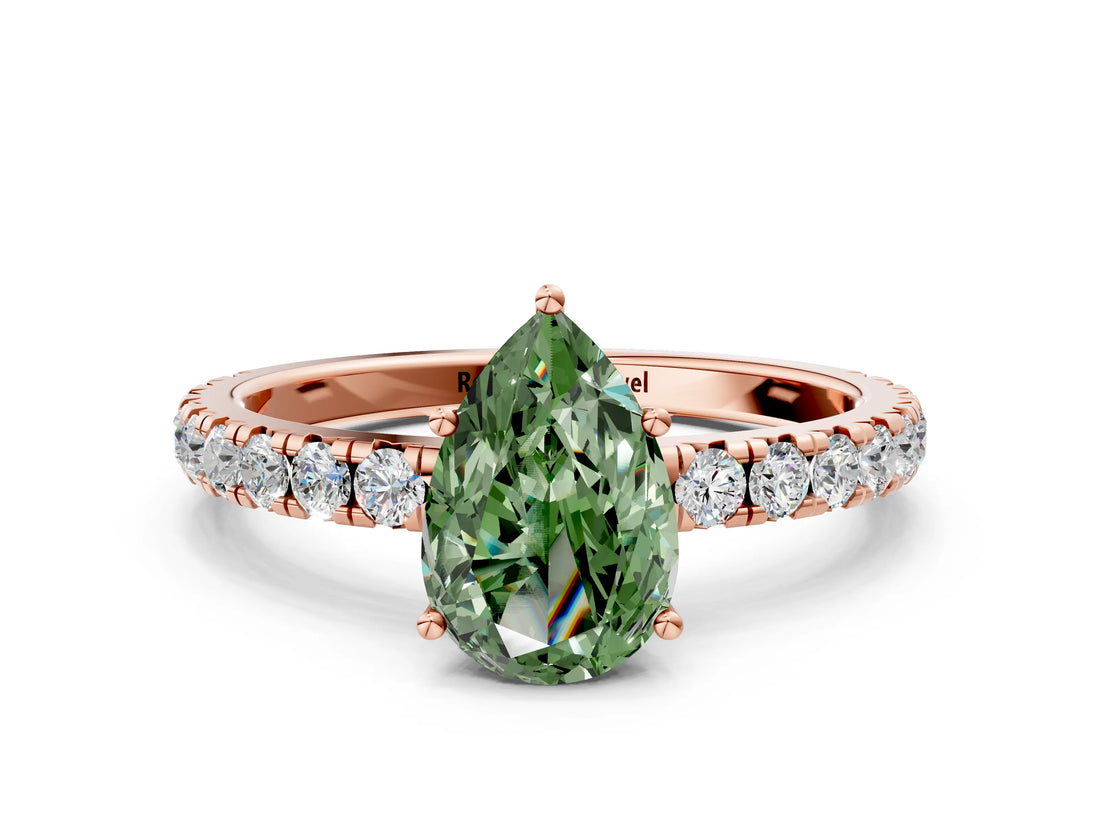 Rose gold Fancy Green Pear Cut Diamond Pavé Solitaire Engagement Ring with Four-Prong Setting_70