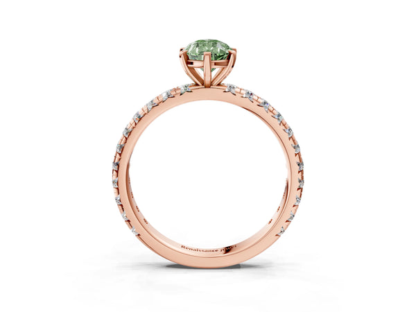 Rose Gold Pear-Shaped Solitaire Engagement Ring Setting for Fancy Green Center with Shared Prong Pave Band