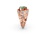 Rose gold Fancy Green Pear Cut Diamond Pave Art Deco Split Shank Ring with Four-Prong Setting_2