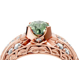 Rose gold Fancy Green Pear Cut Diamond Pave Art Deco Split Shank Ring with Four-Prong Setting_4