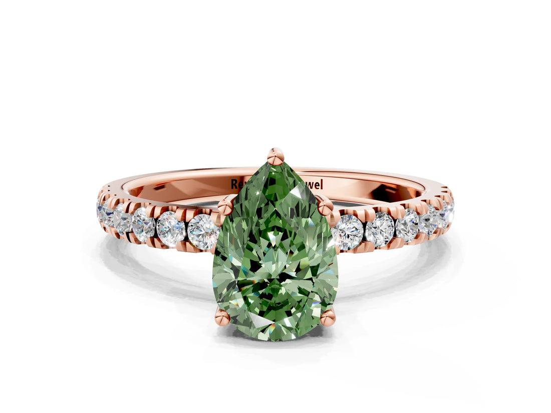 Rose gold Fancy Green Pear Cut Diamond Pave Band Solitaire Ring with Four-Prong Setting_58