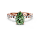 Rose gold Fancy Green Pear Cut Diamond Pave Band Solitaire Ring with Four-Prong Setting_58