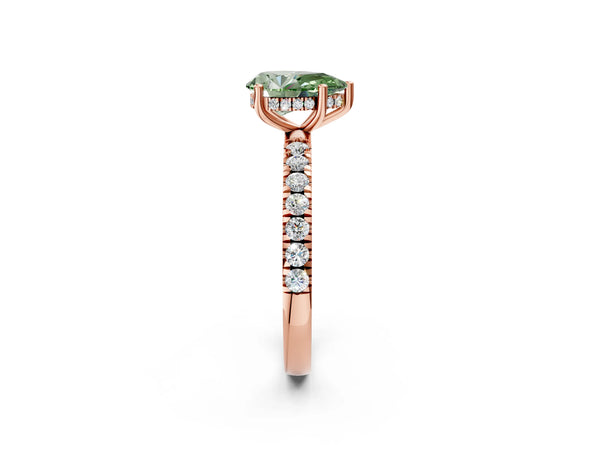 Rose gold Fancy Green Pear Cut Diamond Pave Band Solitaire Ring with Round  and Prong Setting