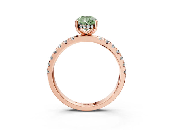 Rose gold Fancy Green Pear Cut Diamond Pave Band Solitaire Ring with Round  and Prong Setting
