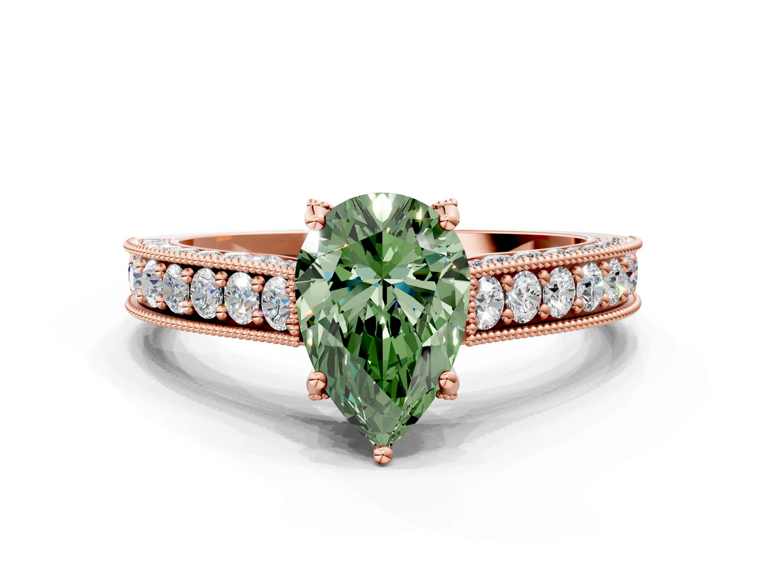 Rose gold Fancy Green Pear  Cut Diamond Pave Band with Four-Prong Setting_37