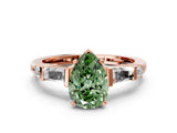 Rose gold Fancy Green Pear  Cut Diamond Ring with Baguette Side Stones, Channel Set Band, and Four-Prong Setting_24