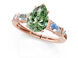 Rose gold Fancy Green Pear  Cut Diamond Ring with Baguette Side Stones, Channel Set Band, and Four-Prong Setting_25
