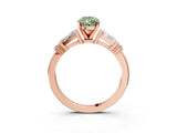 Rose gold Fancy Green Pear  Cut Diamond Ring with Baguette Side Stones, Channel Set Band, and Four-Prong Setting_27