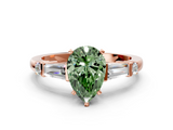 Rose gold Fancy Green Pear  Cut Diamond Ring with Baguette Side Stones, Channel Set Band, and Four-Prong Setting_3