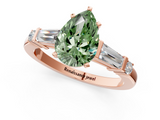 Rose gold Fancy Green Pear  Cut Diamond Ring with Baguette Side Stones, Channel Set Band, and Four-Prong Setting_4