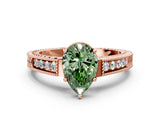 Rose gold Fancy Green Pear Cut Diamond Ring with Milgrain Pavé Band and Four-Prong Setting_15