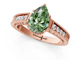 Rose gold Fancy Green Pear Cut Diamond Ring with Milgrain Pavé Band and Four-Prong Setting_16