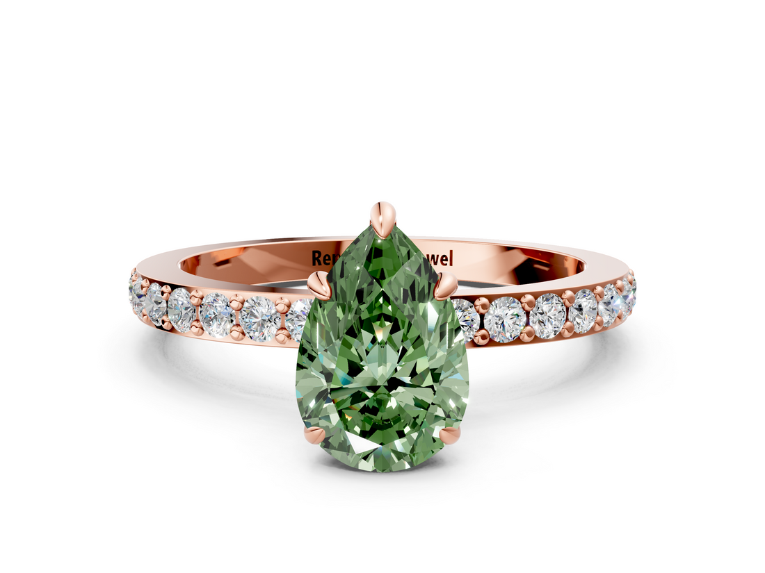 Rose gold Fancy Green Pear  Cut Diamond Ring with Pavé Band and Four-Prong Setting_46