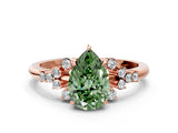 Rose gold Fancy Green Pear Cut Diamond Ring with Side Stones and Four-Prong Setting_133