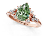 Rose gold Fancy Green Pear Cut Diamond Ring with Side Stones and Four-Prong Setting_134