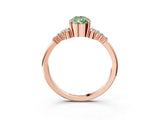 Rose gold Fancy Green Pear Cut Diamond Ring with Side Stones and Four-Prong Setting_136