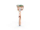 Rose gold Fancy Green Pear  Cut Diamond Ring with Tapered Baguette Side Stones in Four-Prong Setting_5