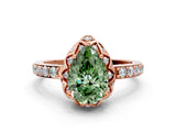 Rose gold Fancy Green Pear Cut Diamond Scalloped Halo Engagement Ring with Round Shared Prong Band_12