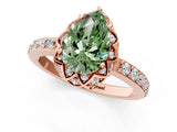 Rose gold Fancy Green Pear Cut Diamond Scalloped Halo Engagement Ring with Round Shared Prong Band_13
