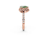 Rose gold Fancy Green Pear Cut Diamond Scalloped Halo Engagement Ring with Round Shared Prong Band_14