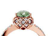 Rose gold Fancy Green Pear Cut Diamond Scalloped Halo Engagement Ring with Round Shared Prong Band_16