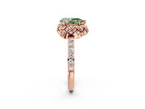 Rose gold Fancy Green Pear Cut Diamond Scalloped Halo Engagement Ring with Round Shared Prong Band_26