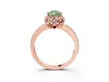 Rose gold Fancy Green Pear Cut Diamond Scalloped Halo Engagement Ring with Round Shared Prong Band_27