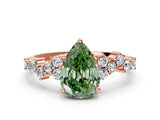 Rose gold Fancy Green Pear Cut Diamond Scattered Round Accent Ring with Prong Setting_12