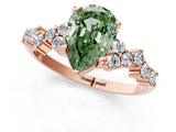 Rose gold Fancy Green Pear Cut Diamond Scattered Round Accent Ring with Prong Setting_13