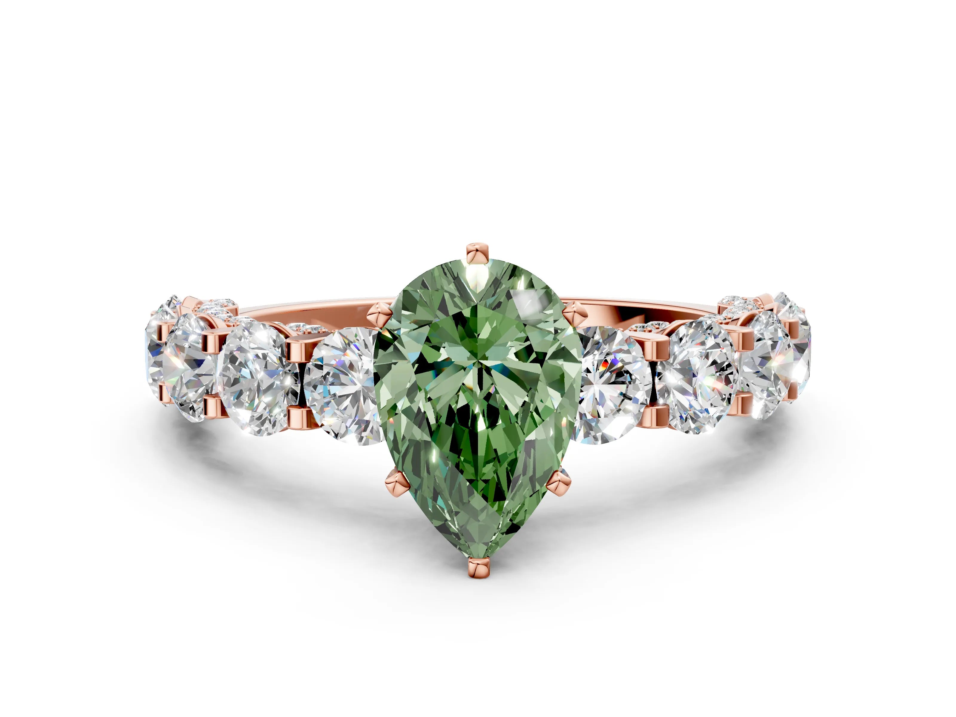 Rose gold Fancy Green Pear Cut Diamond Side Stone Engagement Ring with Four-Prong Setting_36