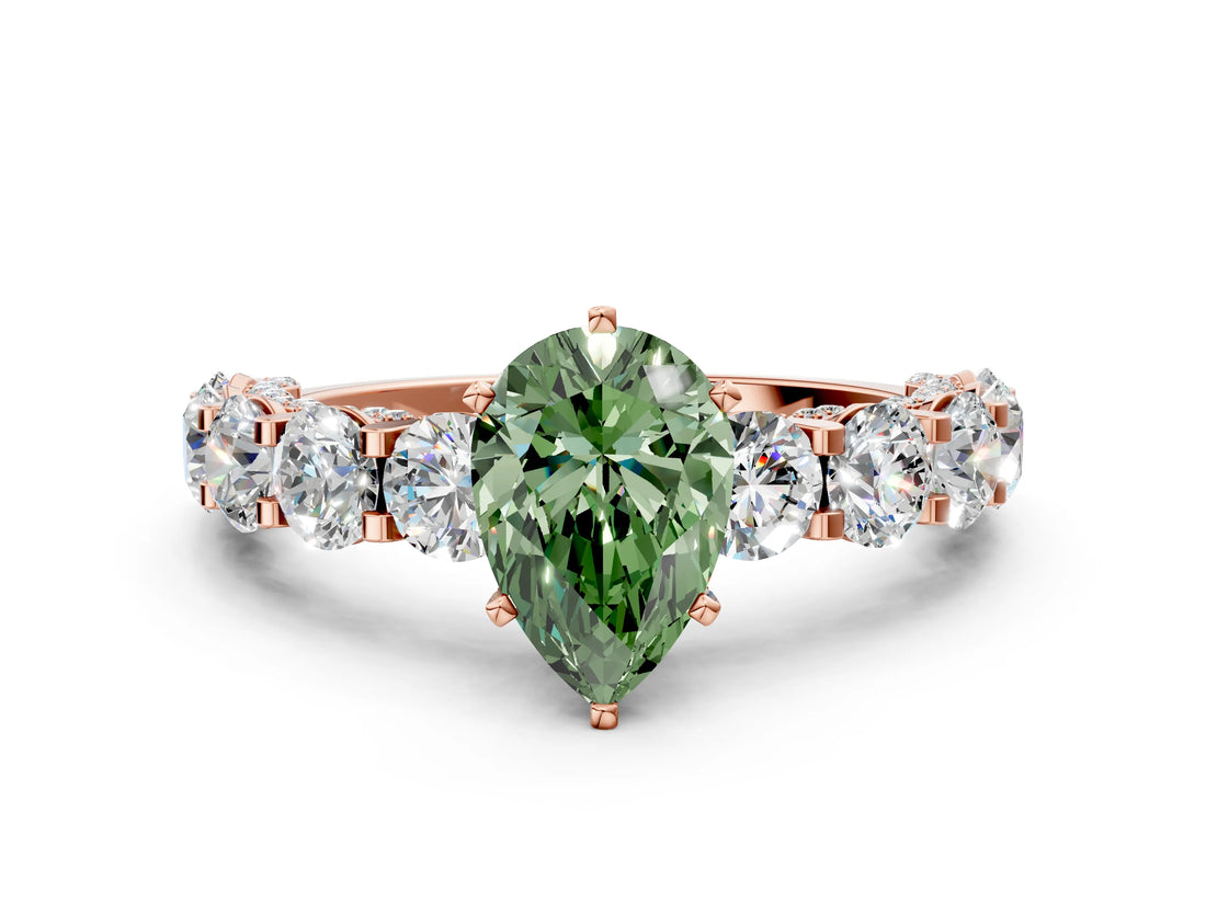 Rose gold Fancy Green Pear Cut Diamond Side Stone Engagement Ring with Four-Prong Setting_36