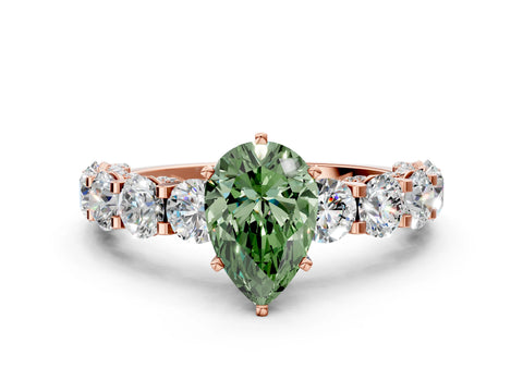 Rose gold Fancy Green Pear Cut Diamond Side Stone Engagement Ring with Four-Prong Setting_36