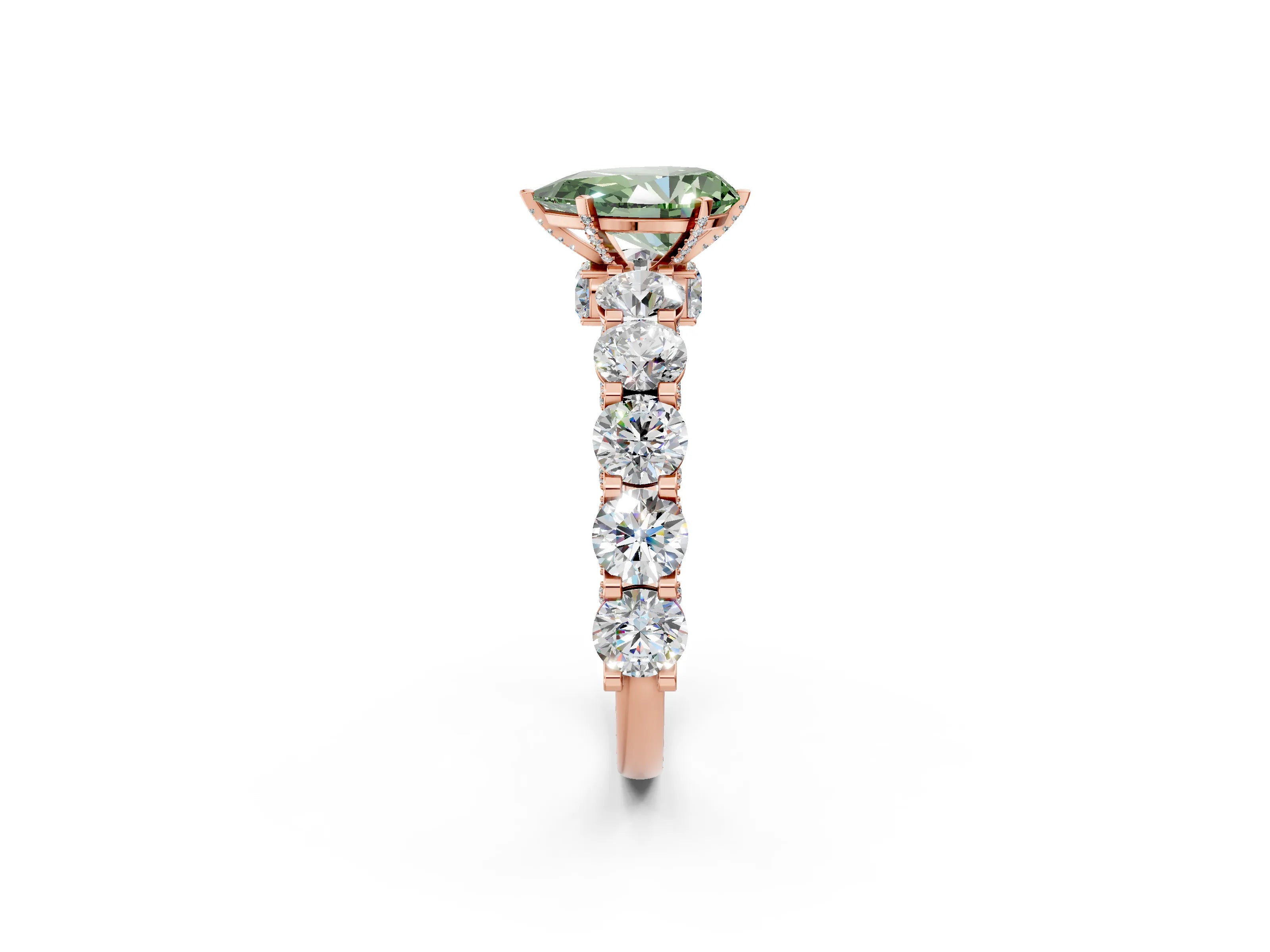 Rose gold Fancy Green Pear Cut Diamond Side Stone Engagement Ring with Four-Prong Setting_38