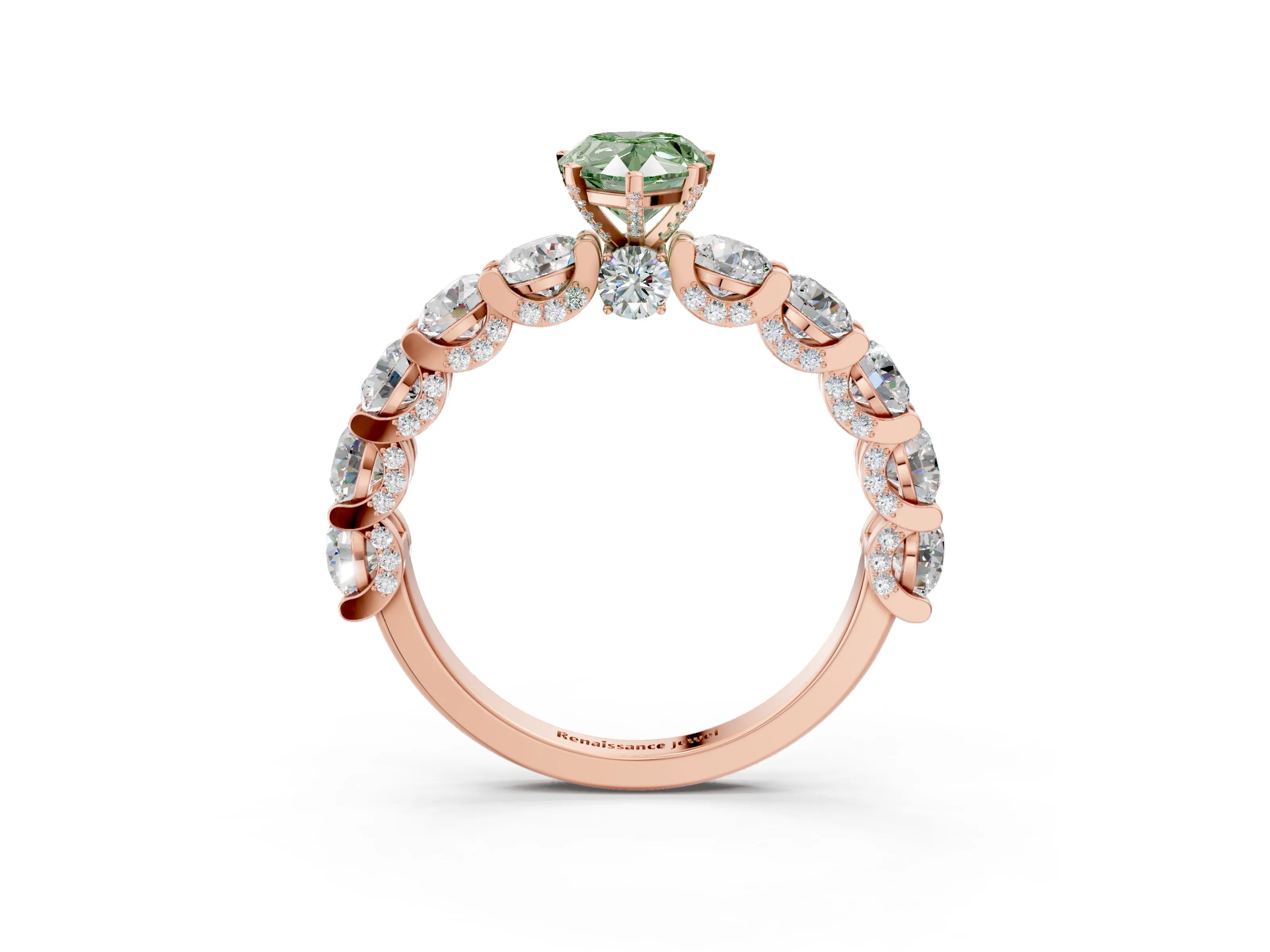Rose gold Fancy Green Pear Cut Diamond Side Stone Engagement Ring with Four-Prong Setting_39