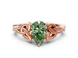 Rose gold Fancy Green Pear Cut Diamond Solitaire Celtic Knot Ring with Four-Prong Setting_41