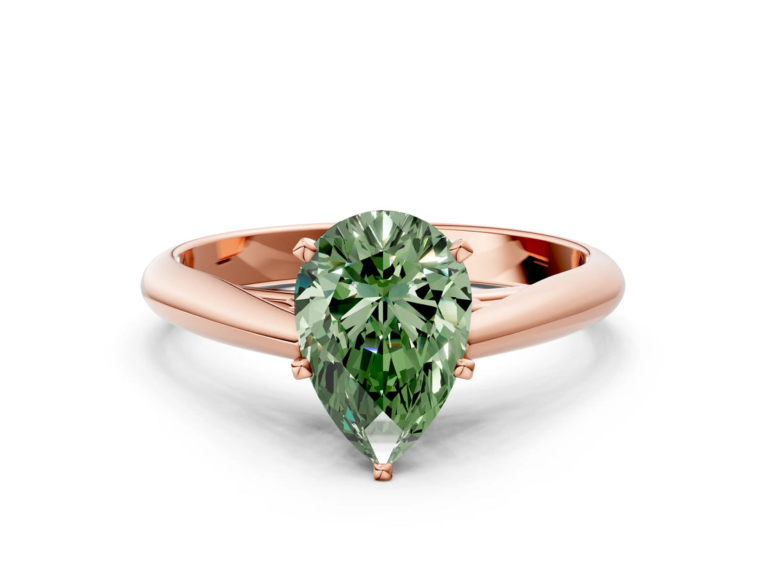Rose gold Fancy Green Pear Cut Diamond Solitaire Engagement Ring with Cathedral Setting and Four-Prong Mount_30