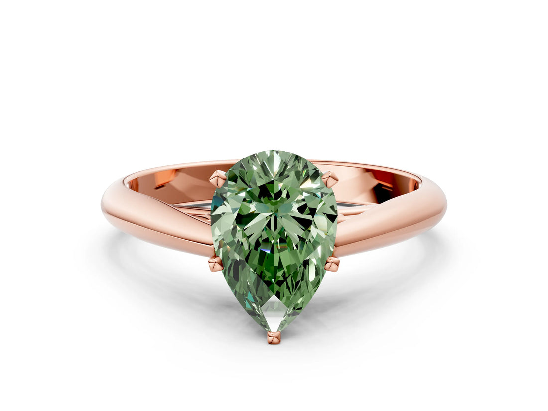 Rose gold Fancy Green Pear Cut Diamond Solitaire Engagement Ring with Cathedral Setting and Four-Prong Mount_66
