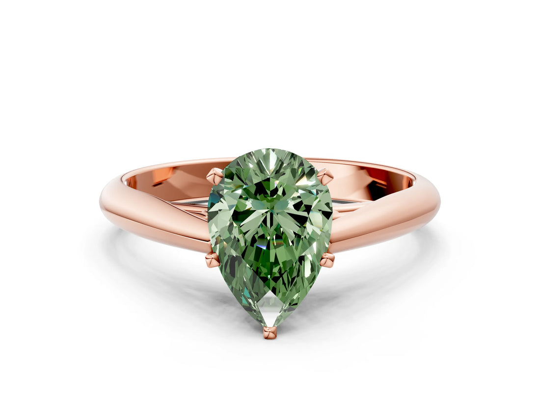 Rose gold Fancy Green Pear Cut Diamond Solitaire Engagement Ring with Cathedral Setting and Four-Prong Mount_99