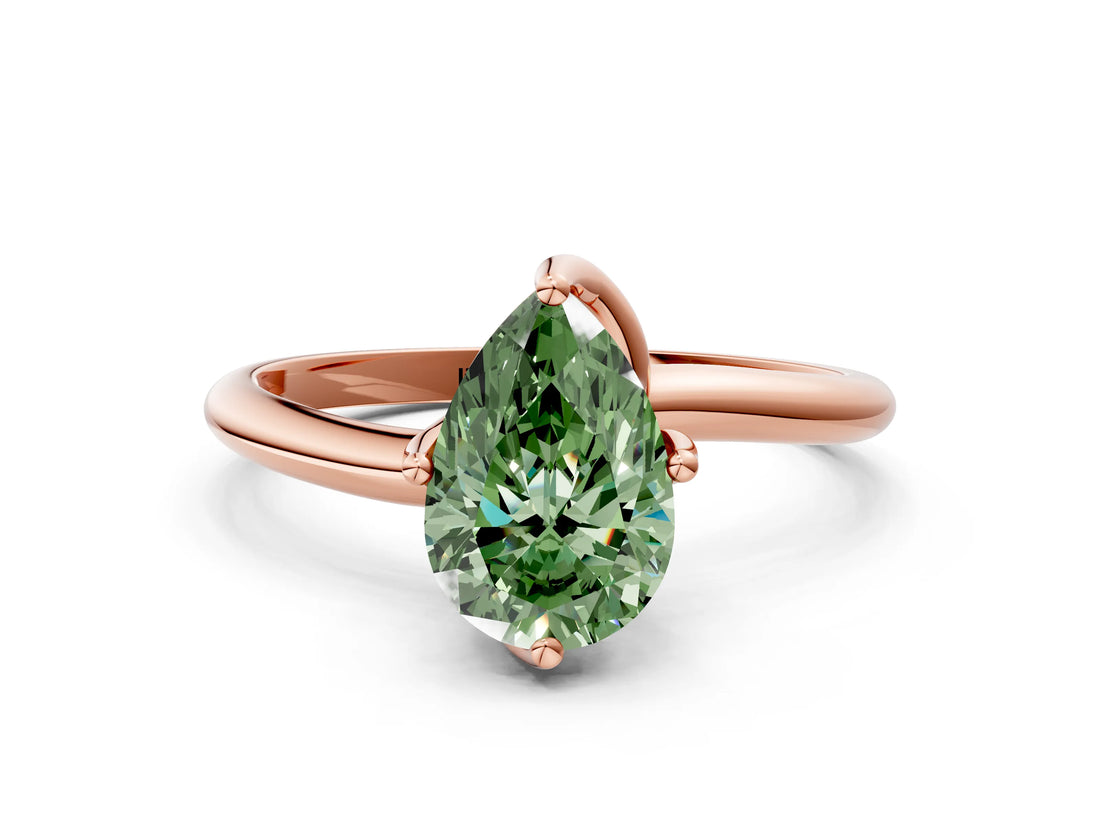Rose gold Fancy Green Pear Cut Diamond Solitaire Engagement Ring with Four-Prong Setting and Classic Band_20