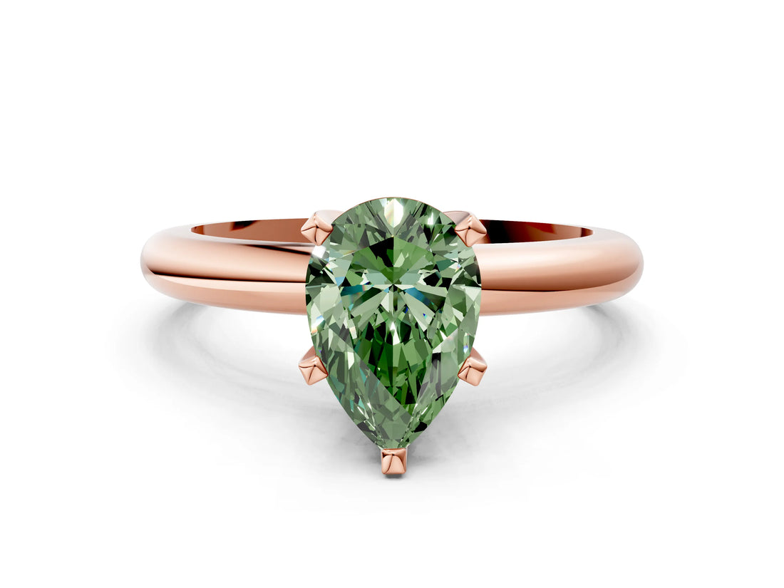 Rose gold Fancy Green Pear Cut Diamond Solitaire Engagement Ring with Round Band and Four-Prong Setting_167