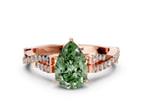 Rose gold Fancy Green Pear Cut Diamond Solitaire Engagement Ring with Twisted Pavé Band and Four-Prong Setting_44