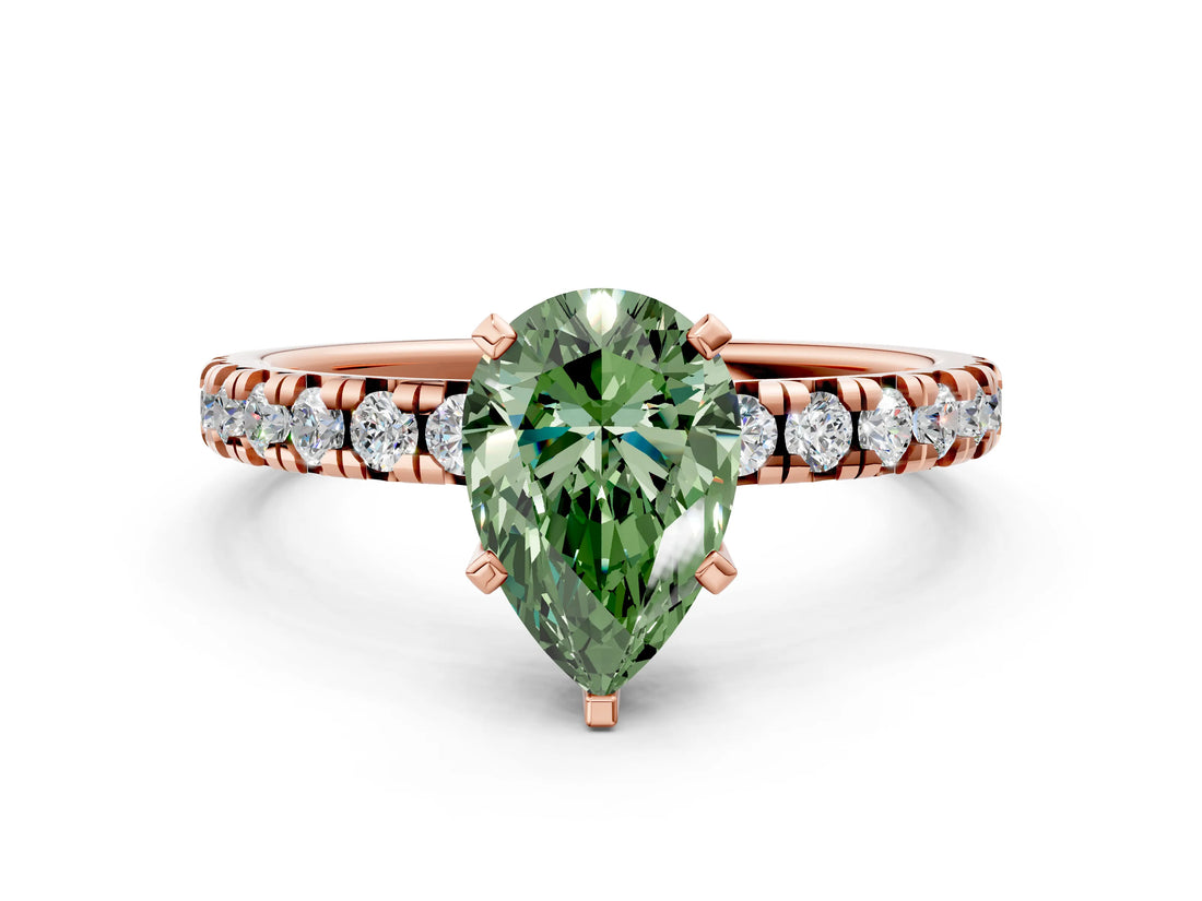 Rose gold Fancy Green Pear Cut Diamond Solitaire Pavé Engagement Ring with Round Band and Prong Setting_70