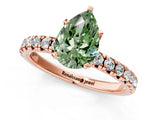 Rose gold Fancy Green Pear Cut Diamond Solitaire Pavé Engagement Ring with Round Band and Prong Setting_71