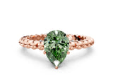 Rose gold Fancy Green Pear Cut Diamond Solitaire Ring with Beaded Band and Prong Setting_284